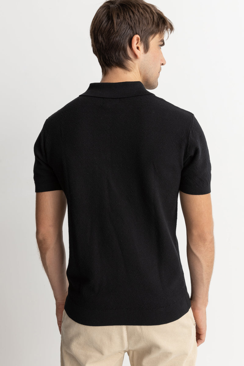 Textured Knit Polo- Black