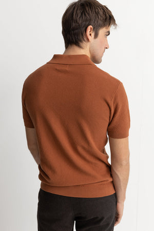 Textured Knit Polo- Clay
