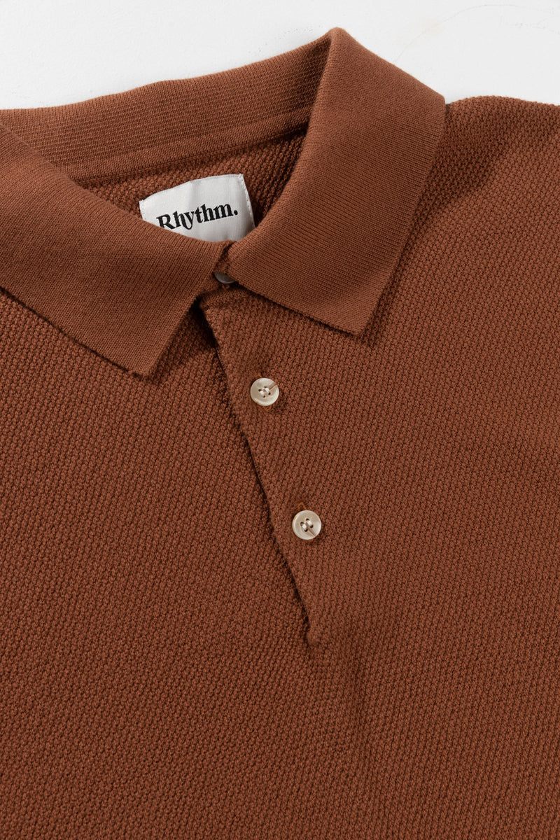 Textured Knit Polo- Clay
