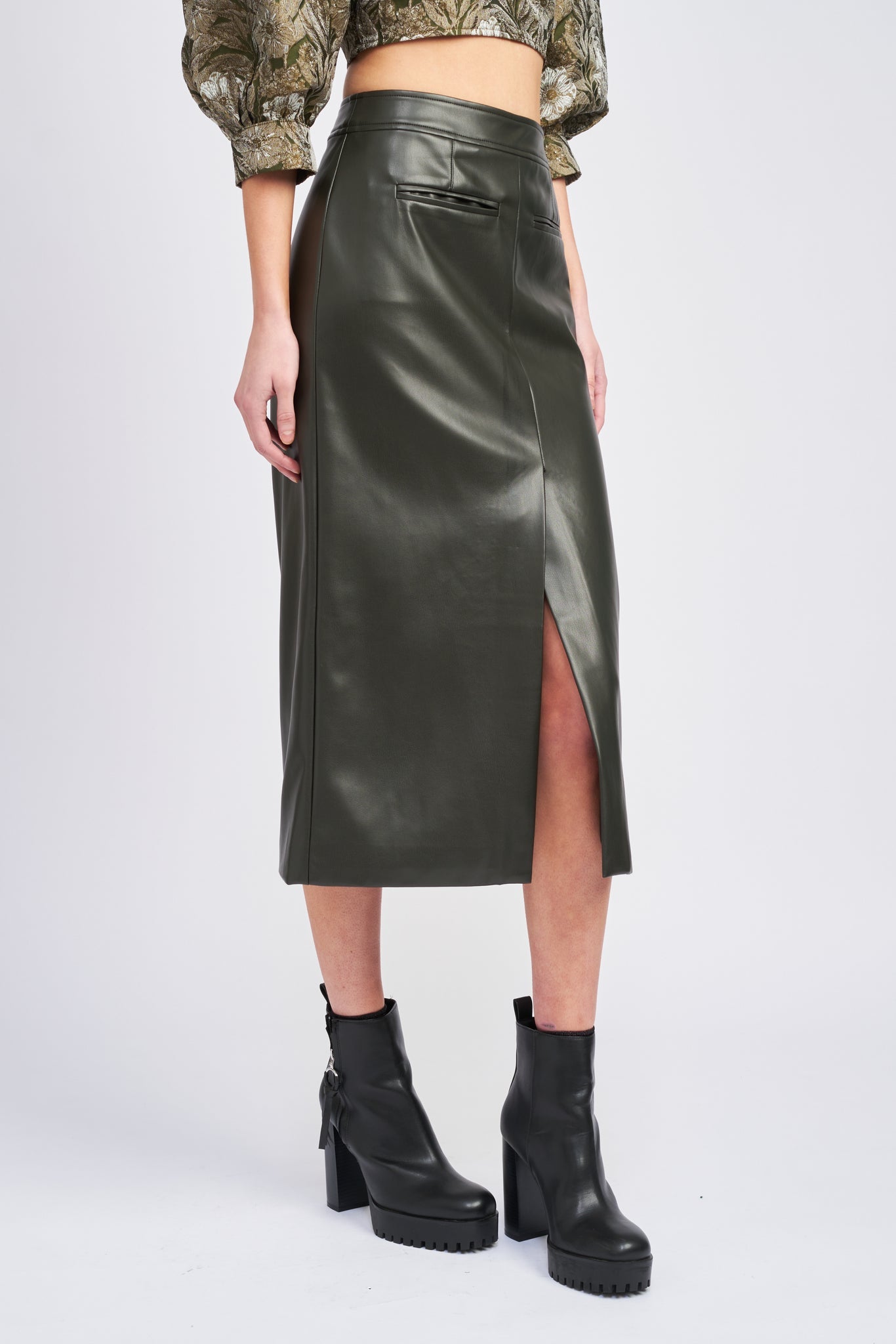 Layne Midi Skirt- Olive