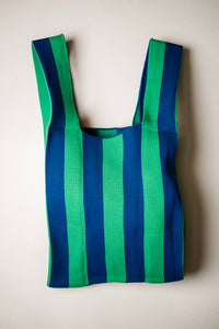 Knitty Tote- Blue & Green Stripe