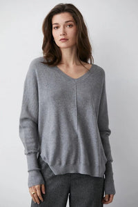 Monica V-Neck Sweater- Heather Grey