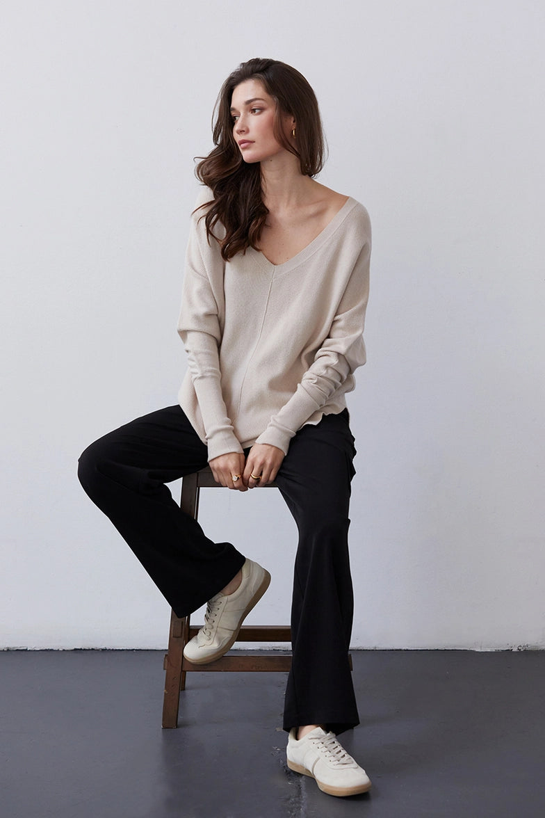 Monica V-Neck Sweater- Taupe