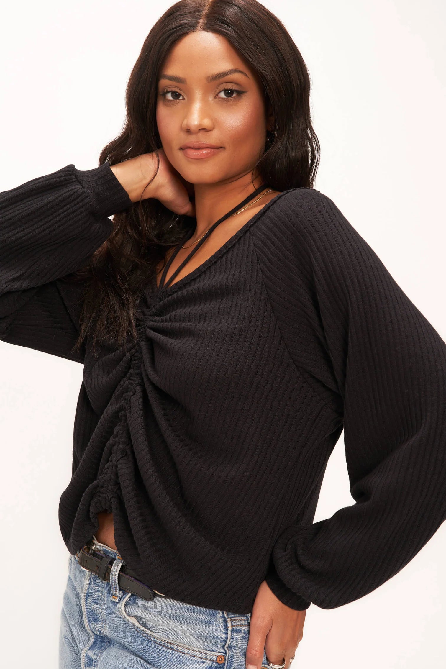 Remy Ruched Front Sweater Rib Longsleeve