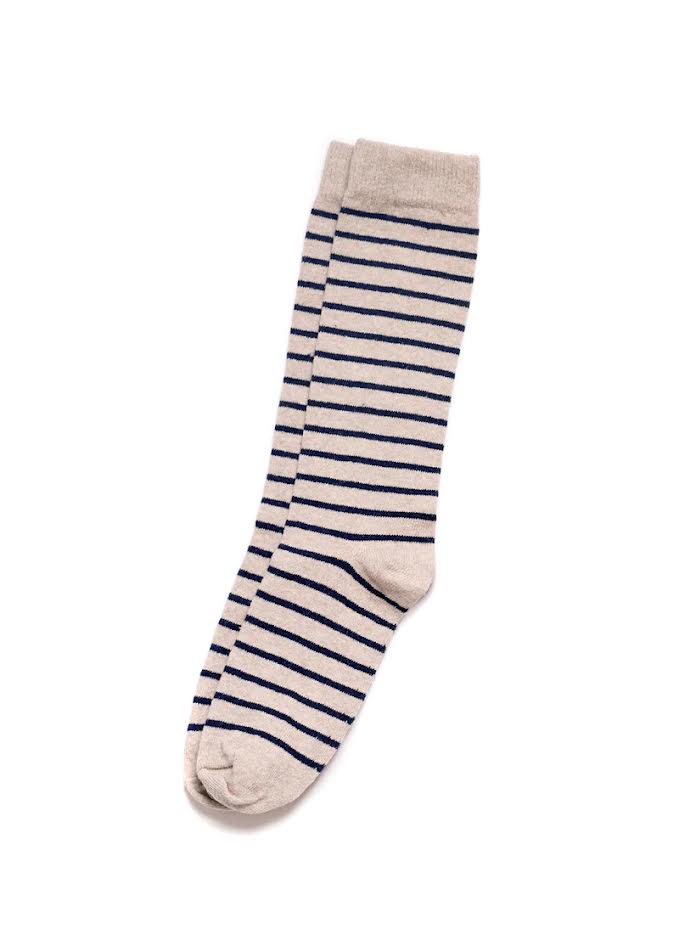Breton Stripe Socks- Linen/Navy