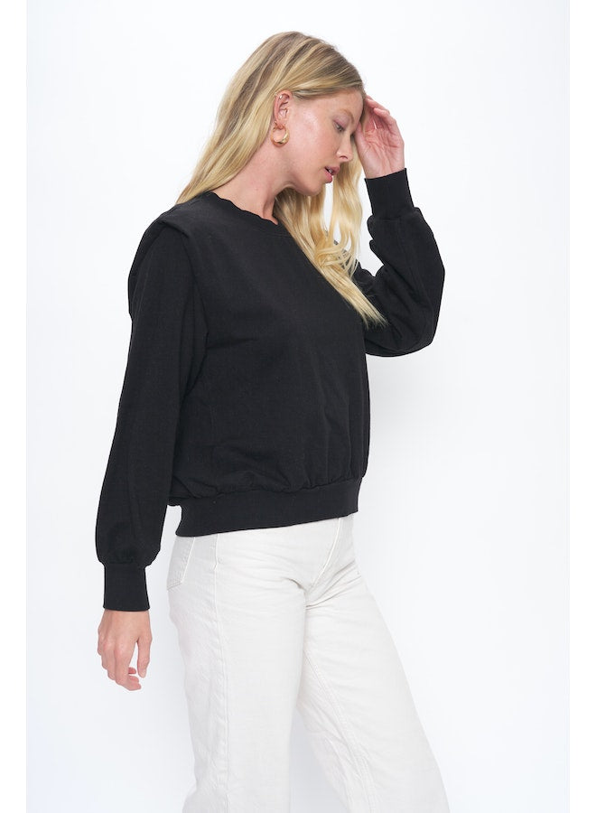 Paola Exaggerated Shoulder Sweatshirt- Black