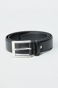 Top Stitch Leather Belt- Black