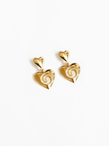 Heart Swirl Charm Earrings-Gold