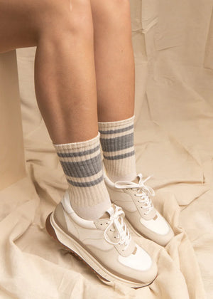 Retro Mono Stripe Socks- Grey Heather