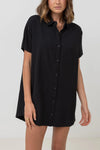 Classic Linen Shirt Dress- Black
