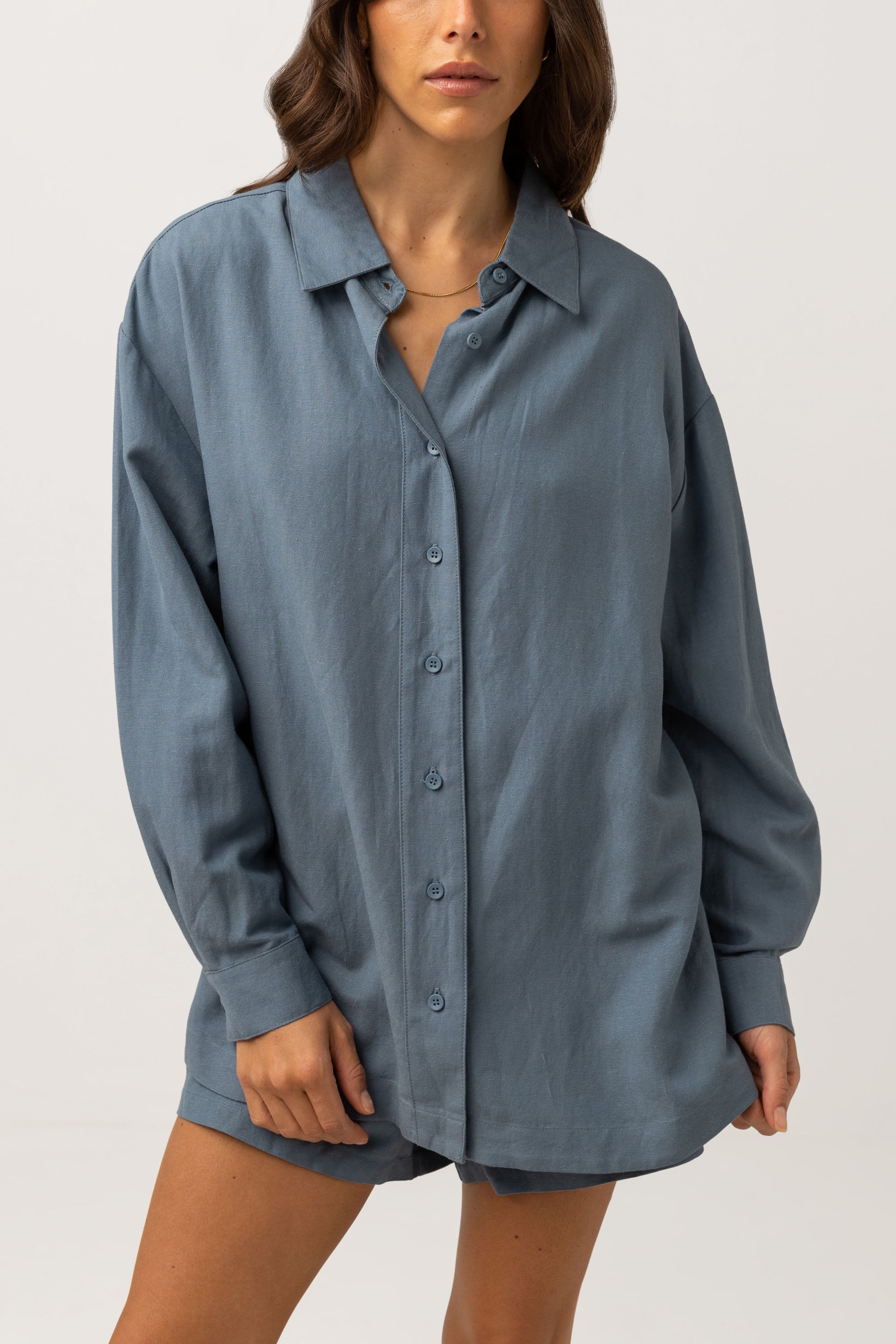 Dream Time Oversized Shirt- Dusted Teal